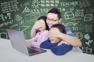 Teacher protect his students from adult content clipart