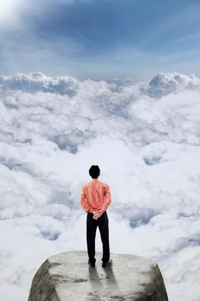 Empresario de pie en la cima de la montaña — Foto de Stock