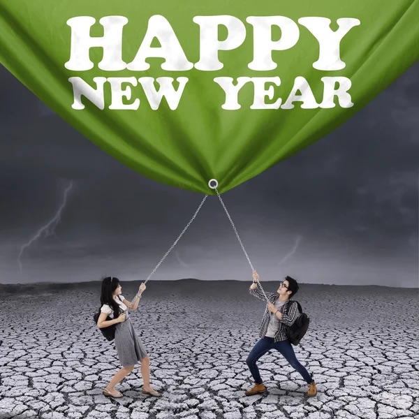 New year text and two students — Stock Photo, Image