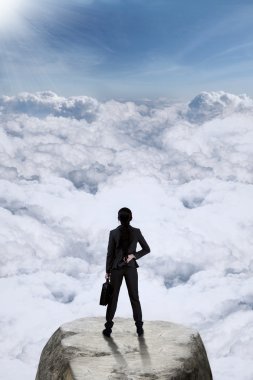 Businesswoman standing at mountain