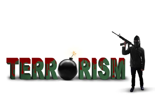 Террорист с текстом терроризма — стоковое фото