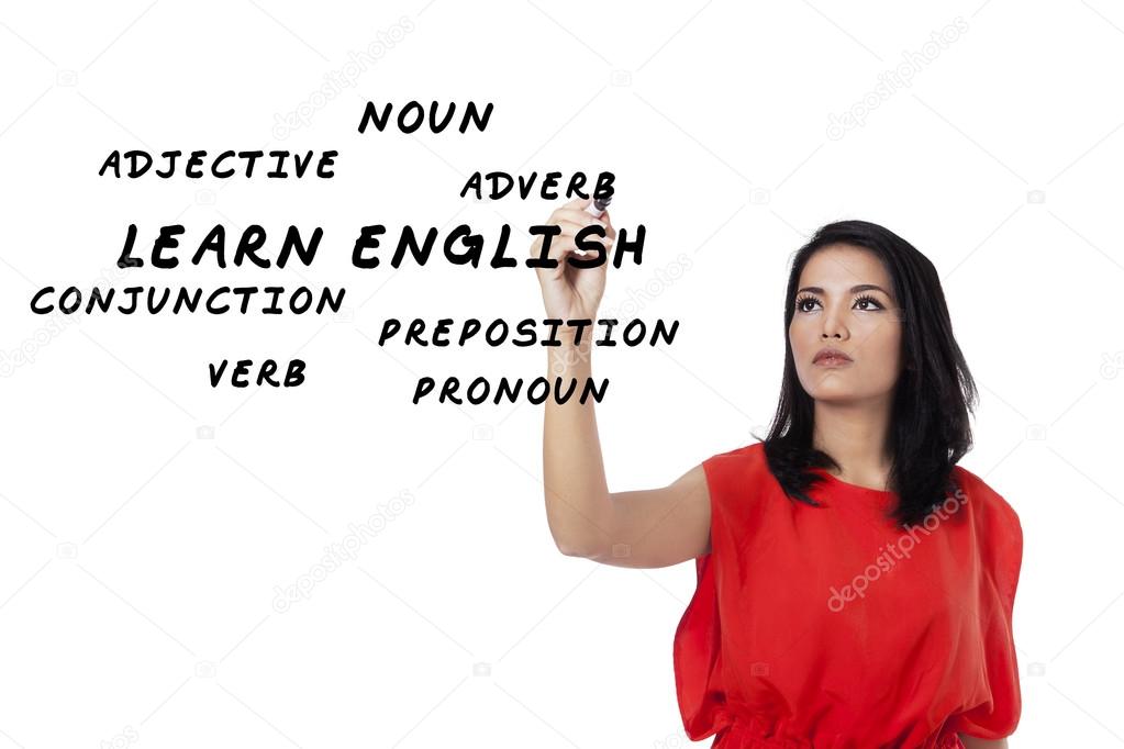 Female student learning english