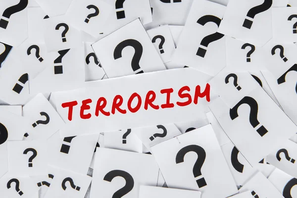 Texto sobre terrorismo e ponto de interrogação — Fotografia de Stock