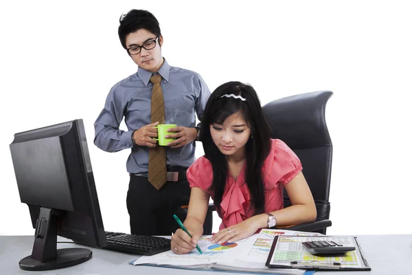 Businessman monitor his employee — Stock Photo, Image