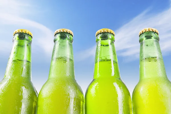 Birra fresca sulle bottiglie di rugiada — Foto Stock