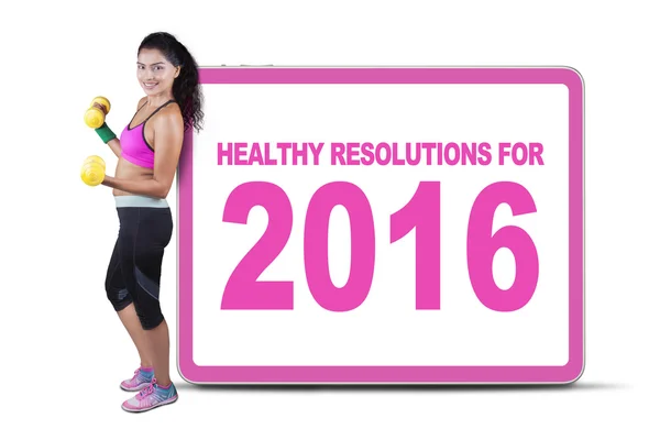 Femme en bonne santé avec résolution pour 2016 — Photo