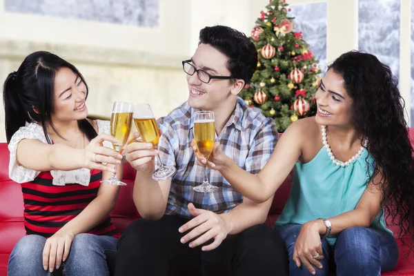 Multiracial people making a champagne toast — Stock Photo, Image