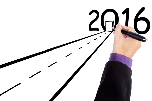Mão desenhando uma estrada com números 2016 — Fotografia de Stock