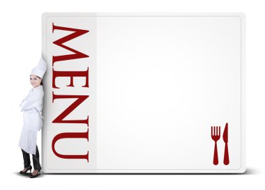 Şef menü tahtada eğilerek kadın