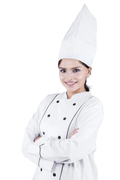 Indiase vrouw chef-kok permanent in studio — Stockfoto