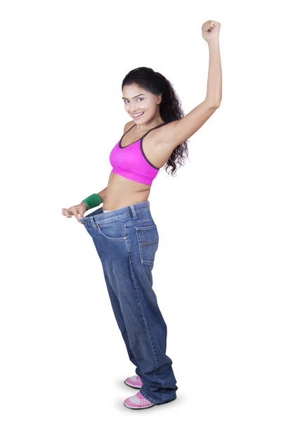 Indian Woman Showing Weight Loss — Stock Photo, Image