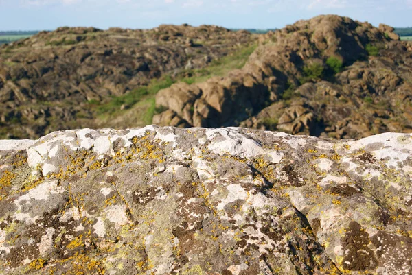 Granit Moosig Textur Nahaufnahme Nationalpark Steinerne Gräber Nationales Naturschutzgebiet Donezk — Stockfoto