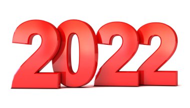 Kırmızı yeni yıl 2022. Kavramsal çizim. Beyaz arka planda izole edilmiş. 3d hazırlayıcı