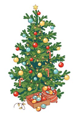 Noel ağacı. Vektör çizimi. Beyaz arkaplanda izole