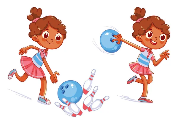 Une Fille Qui Joue Bowling Drôle Personnage Dessin Animé Illustration — Image vectorielle