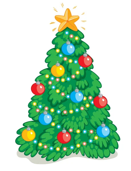 Christmas Tree Funny Cartoon Character Vector Illustration Isolated White Background — Stock Vector