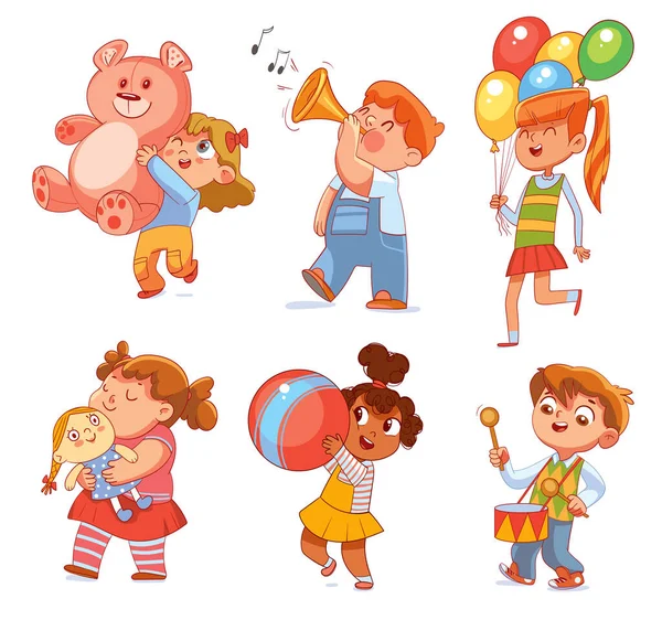 Niños jugando con juguetes e instrumentos musicales — Vector de stock