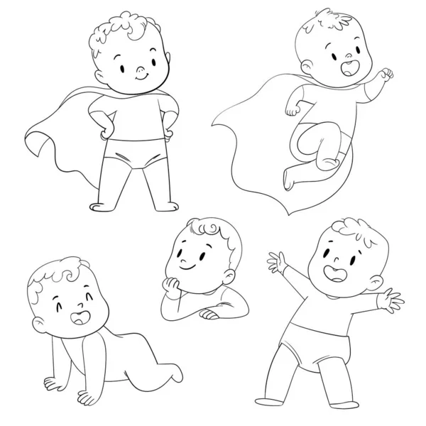 Superhéroe bebé. Divertido personaje de dibujos animados. Libro para colorear — Archivo Imágenes Vectoriales