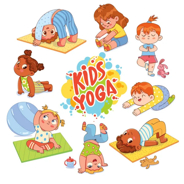 Yoga para niños. Divertido personaje de dibujos animados. Aislado sobre fondo blanco — Archivo Imágenes Vectoriales