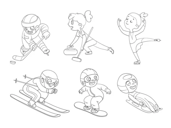 Winter sports for children. Coloring book — Stock Vector