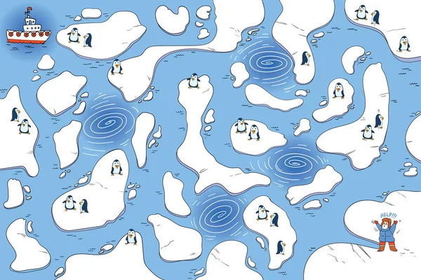 Encontre o caminho certo. Quebra-cabeças. Expedição de resgate — Vetor de Stock