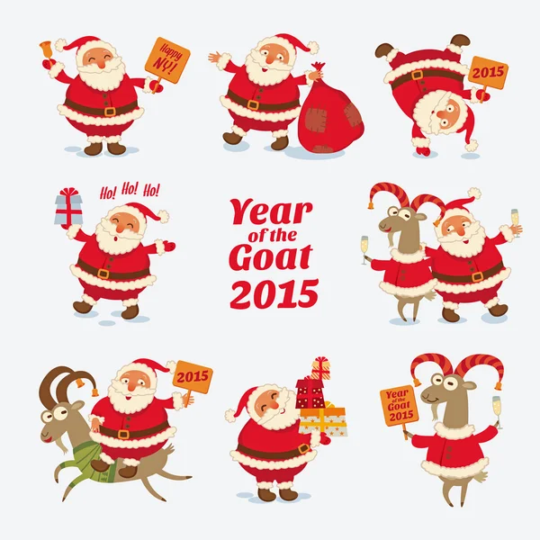 Cheerful Santa Claus. Year of the Goat 2015 — Stock Vector