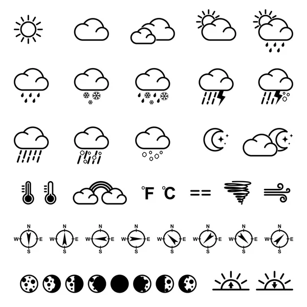 Ícones meteorológicos. Ilustração vetorial. Conjunto — Vetor de Stock