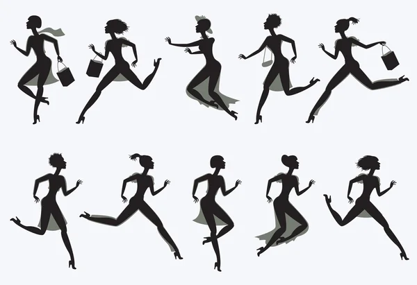 Set running silhouettes — Stock Vector