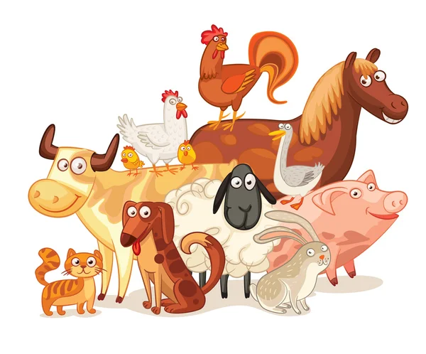 Animales de granja, posando juntos — Vector de stock