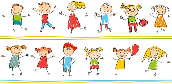 Gyermekek rajzai az iskola jegyzetfüzetben — Stock Vector
