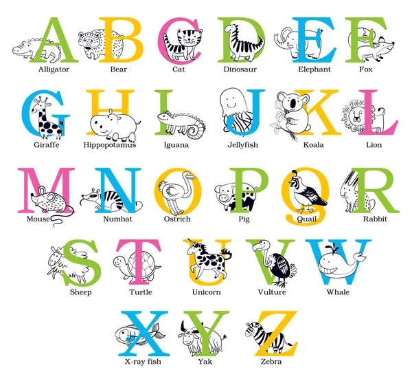 Alphabet animal mignon — Image vectorielle