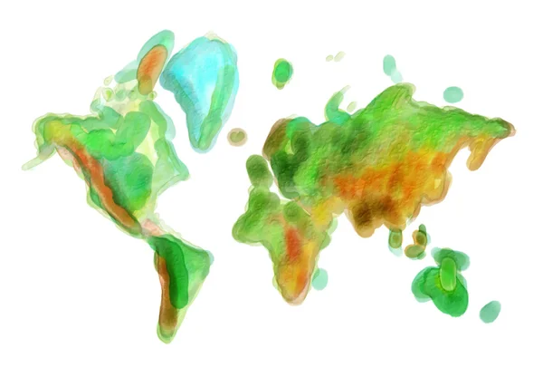 Farbige Abbildung der Weltkarte in Aquarellmalerei — Stockfoto