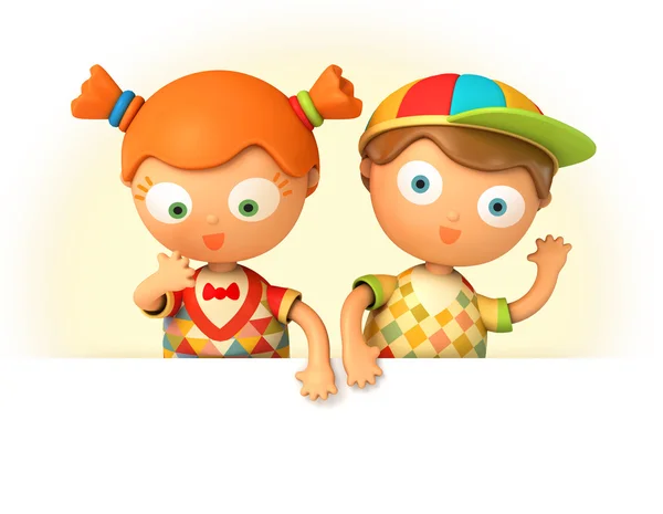 Puppet schoolboy and schoolgirl — Stock Photo, Image