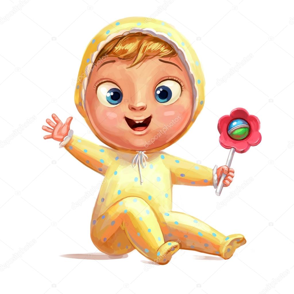 Funny baby with a rattle