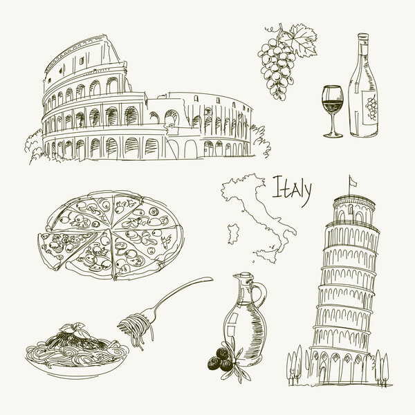 Freehand drawing Italy items