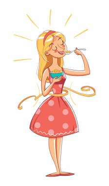 Slim girl eating cereals