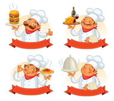Chef serving the dish. Funny cartoon character
