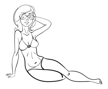 Sahilde kız sunbathes