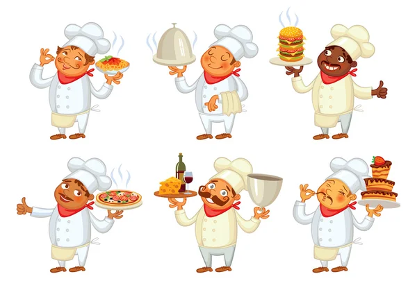 Chef a servir o prato. Personagem engraçado dos desenhos animados — Vetor de Stock