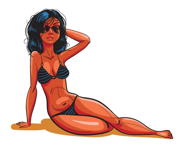 The girl sunbathes on the beach — Stock Vector