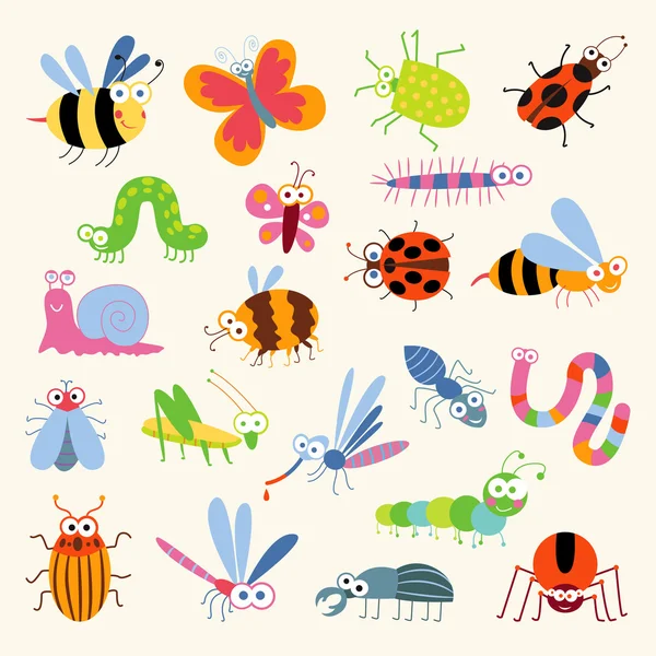 Set de insectos divertidos — Vector de stock