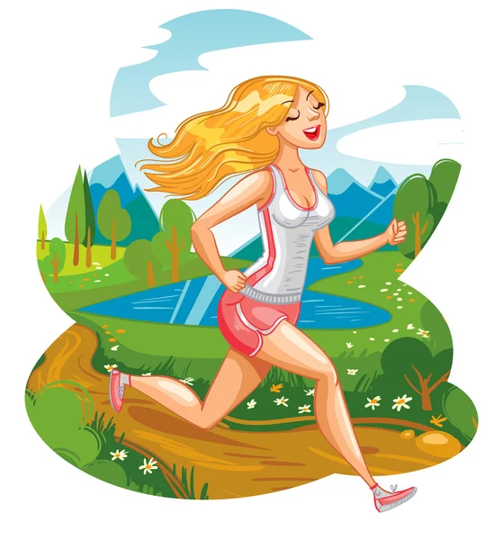 Running woman. Cartoon character — 스톡 벡터