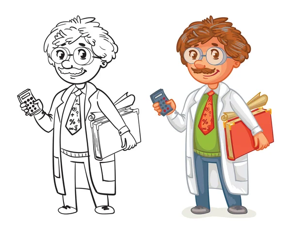 Old professor in lab coat — Stockvector