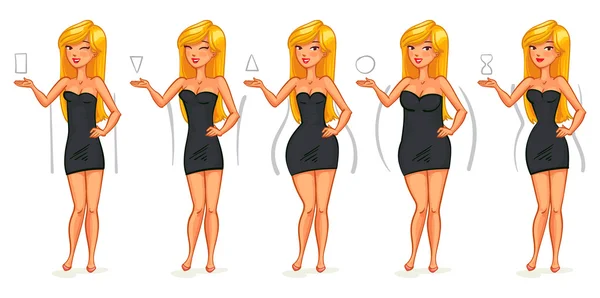 Five types of female figures. Body shapes — Stock Vector