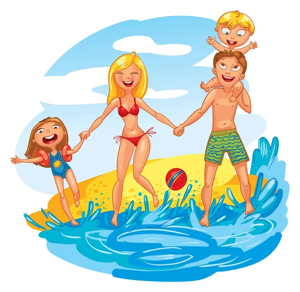 Mladá rodina s dvěma dětmi na dovolené Stock Ilustrace