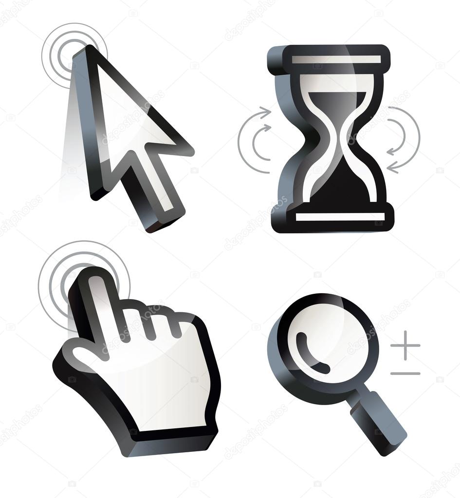 Cursor. Hand, arrow, hourglass, magnifying