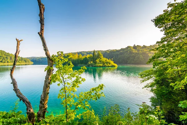 Lagos Plitvice Croácia Vista Belos Lagos Cachoeiras Floresta Parque Nacional — Fotografia de Stock