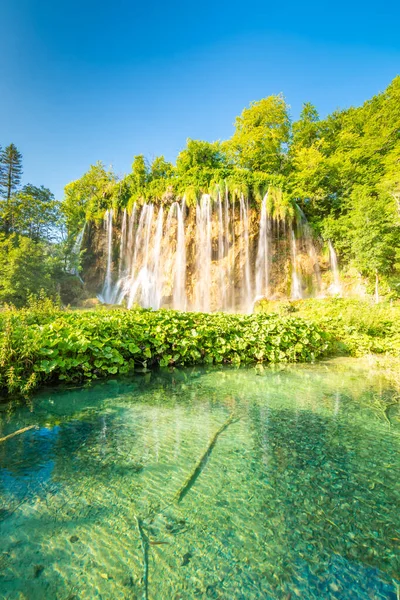 Gyönyörű Vízesések Tavak Plitvice Nemzeti Természetvédelmi Park Horvátország Édesvízi Patak — Stock Fotó