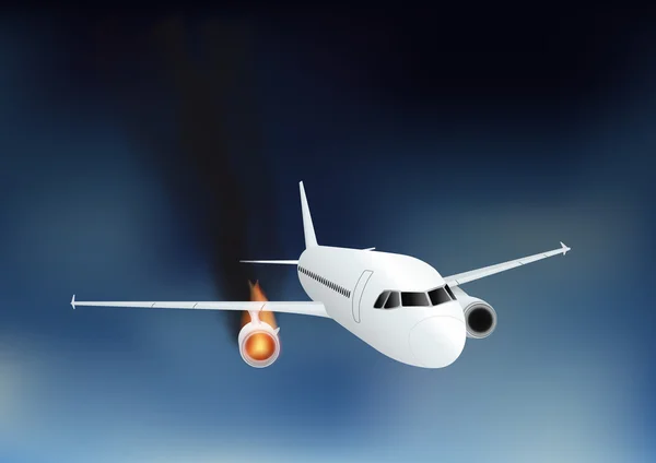 Chute d'avion endommagé dans le feu — Image vectorielle