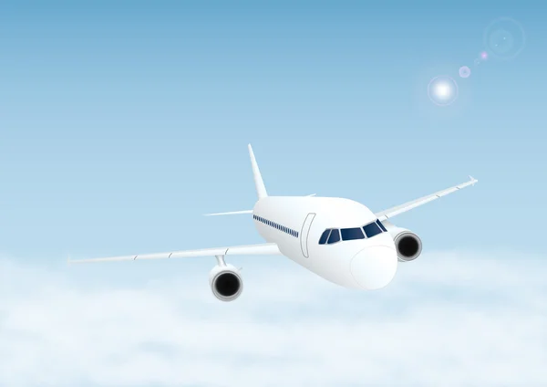 Vliegtuig in de lucht met wolken — Stockvector
